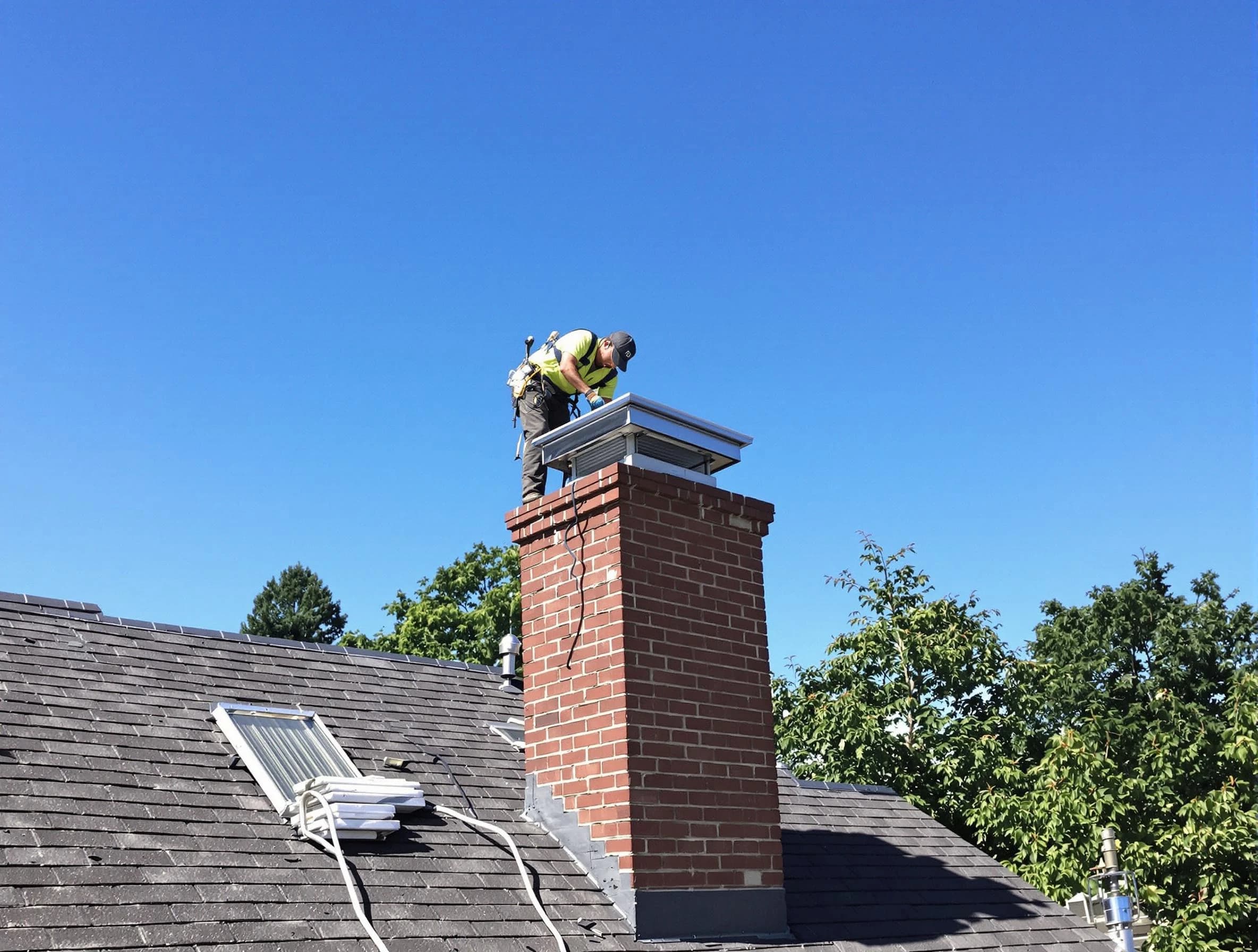 Scott Chimney Sweep technician measuring a chimney cap in Scott, PA