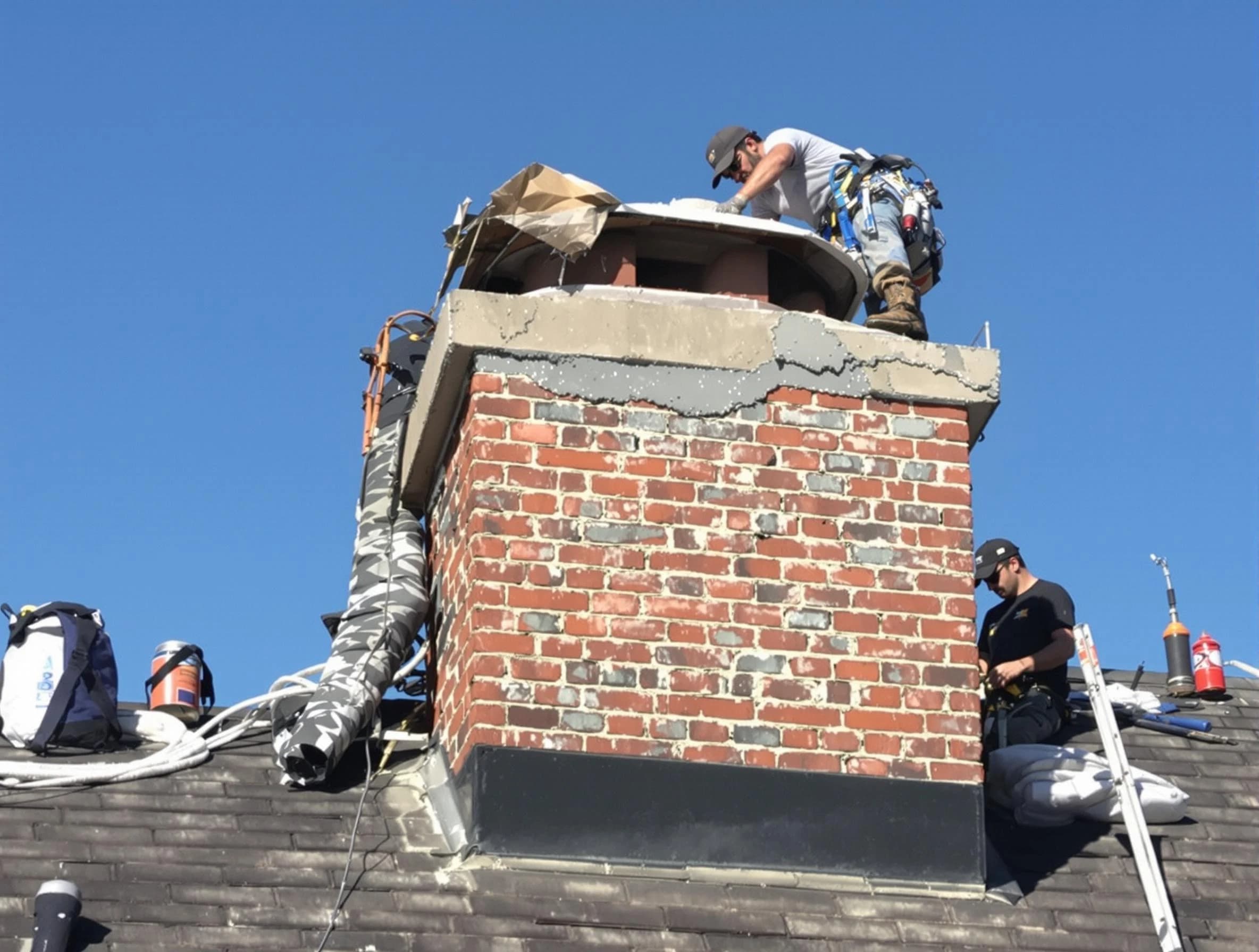 Scott Chimney Sweep installing a custom chimney crown in Scott, PA