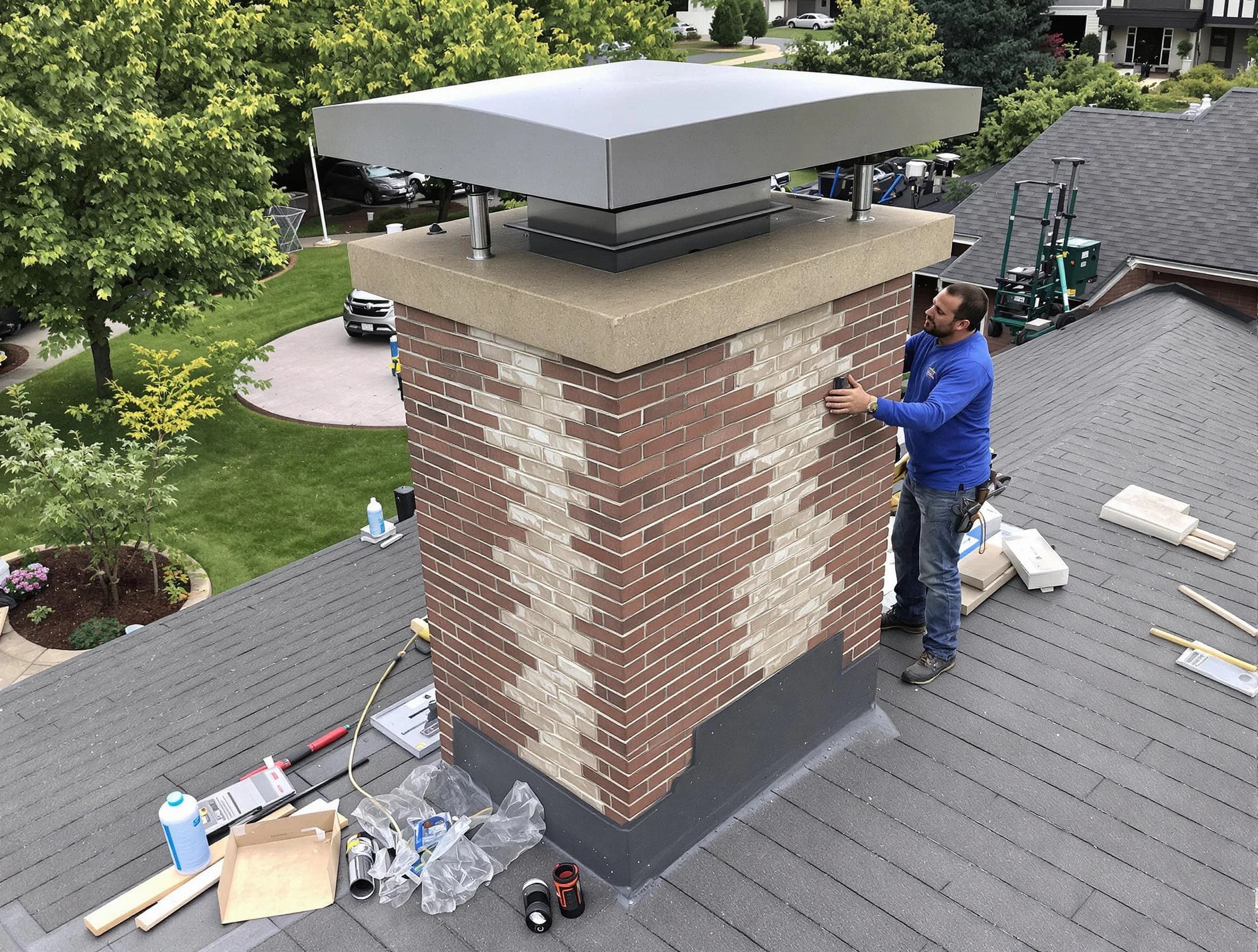 Scott Chimney Sweep team working on a custom chimney remodel in Scott, PA