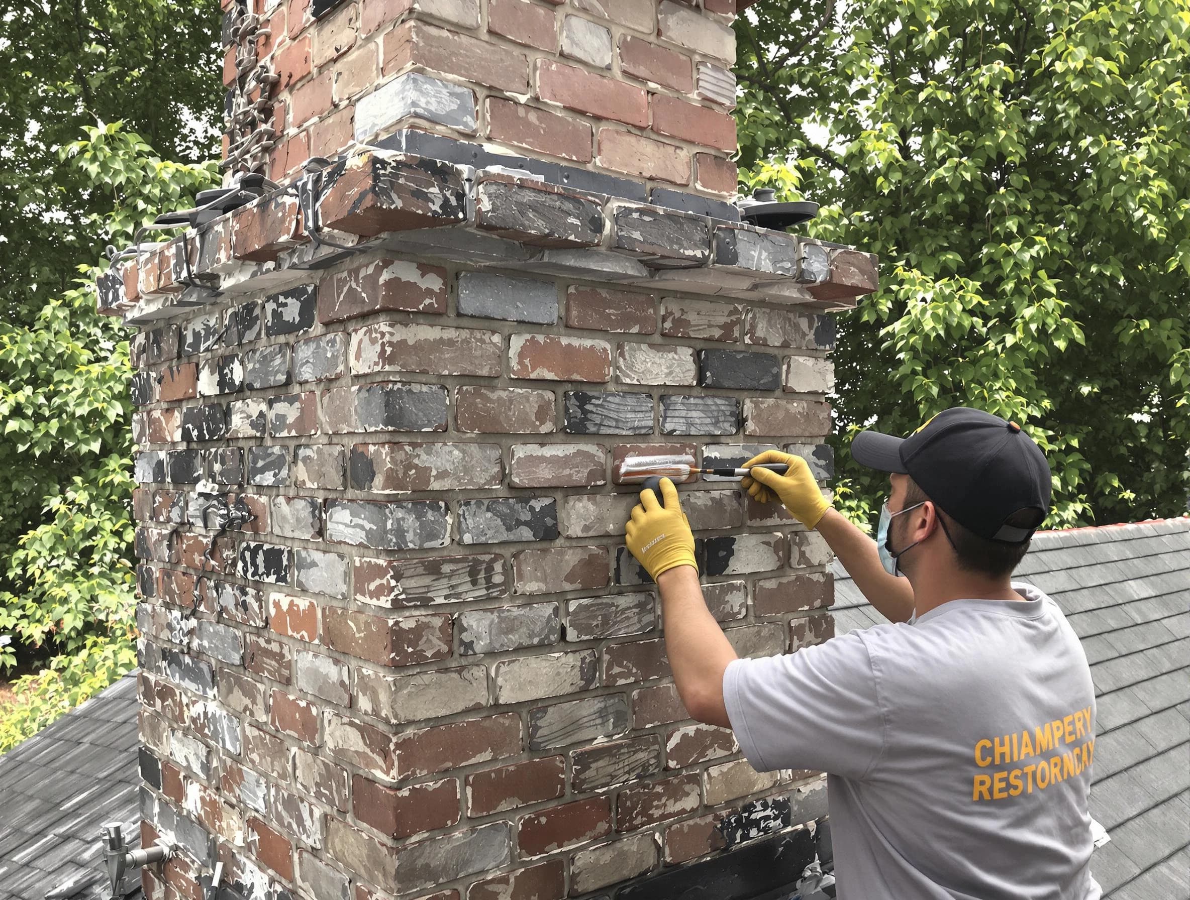 In-progress chimney restoration by Scott Chimney Sweep in Scott, PA