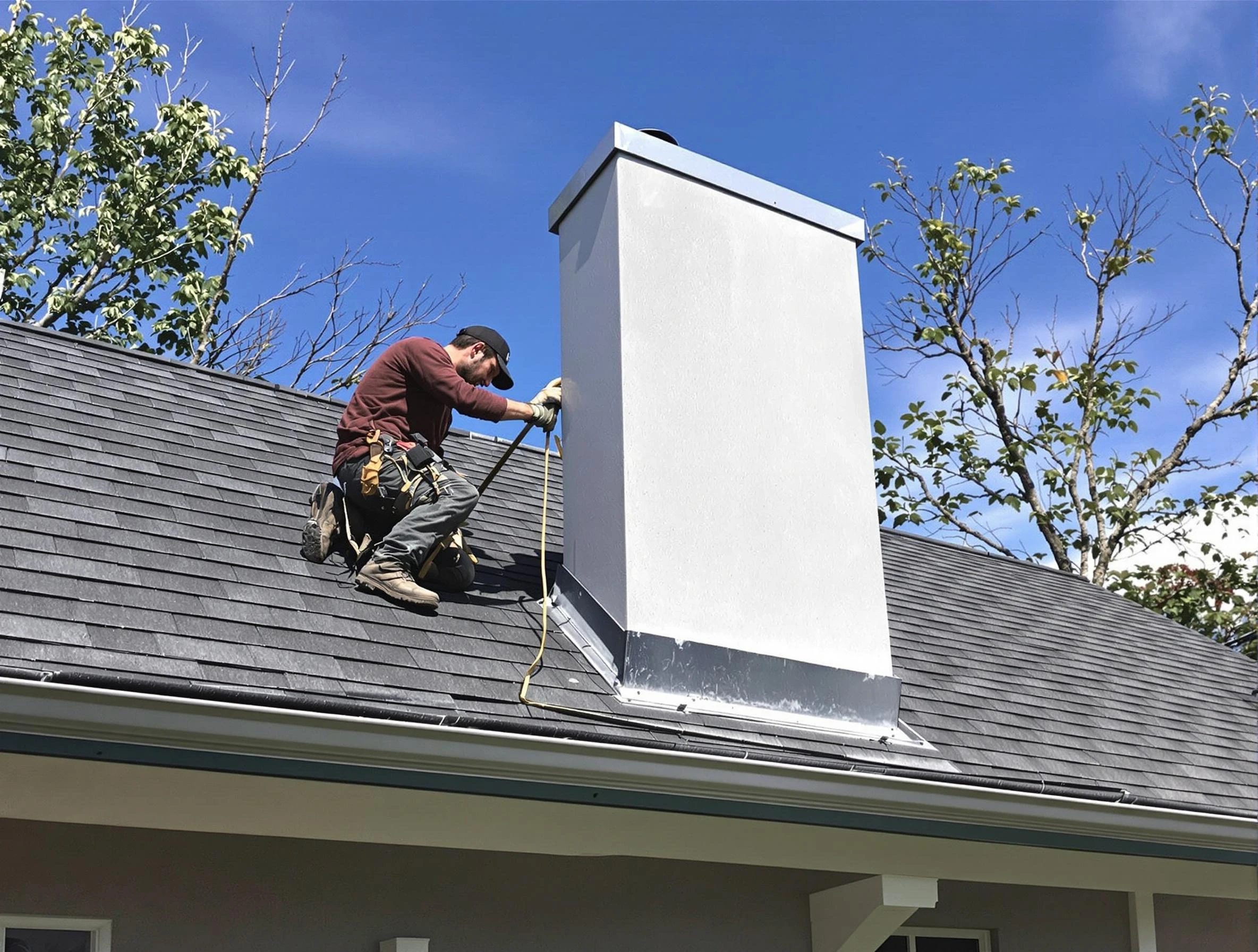 Scott Chimney Sweep team member finishing chimney construction in Scott, PA