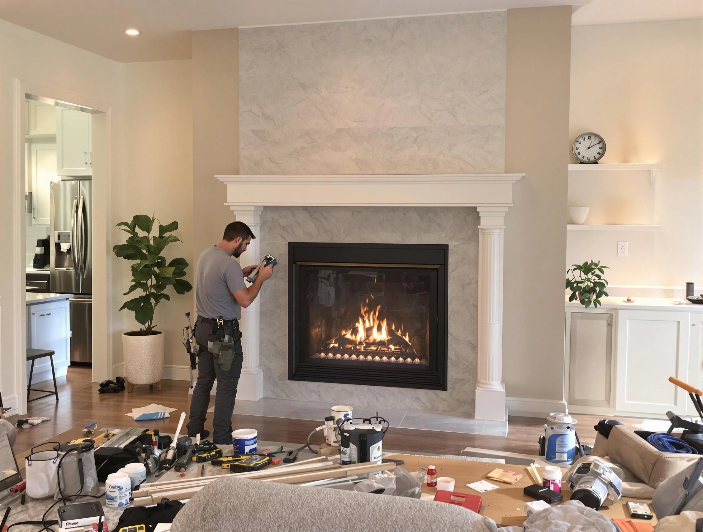 Newly installed fireplace by Scott Chimney Sweep in Scott, PA